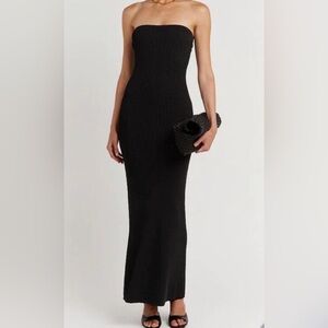DISSH Strapless Black Ribbed Maxi Dress